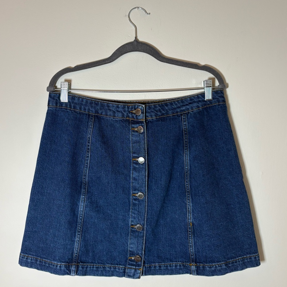 Topshop Moto Women's A-Line Denim Mini Skirt 100% Cotton 34W (XL) Button Front